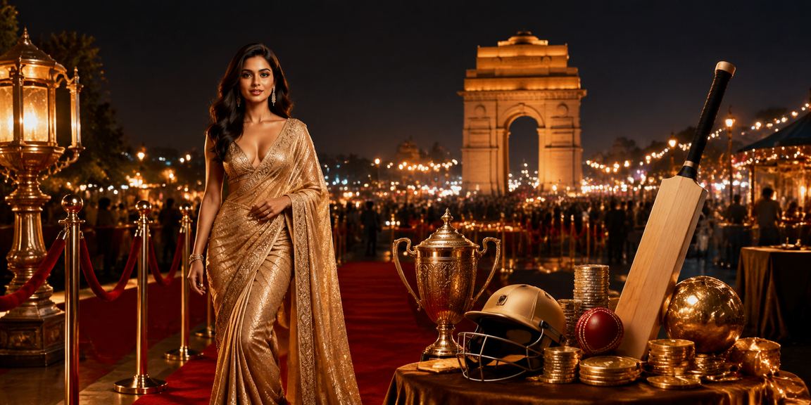 Night market scenes around India Gate Delhi with cricket betting stalls