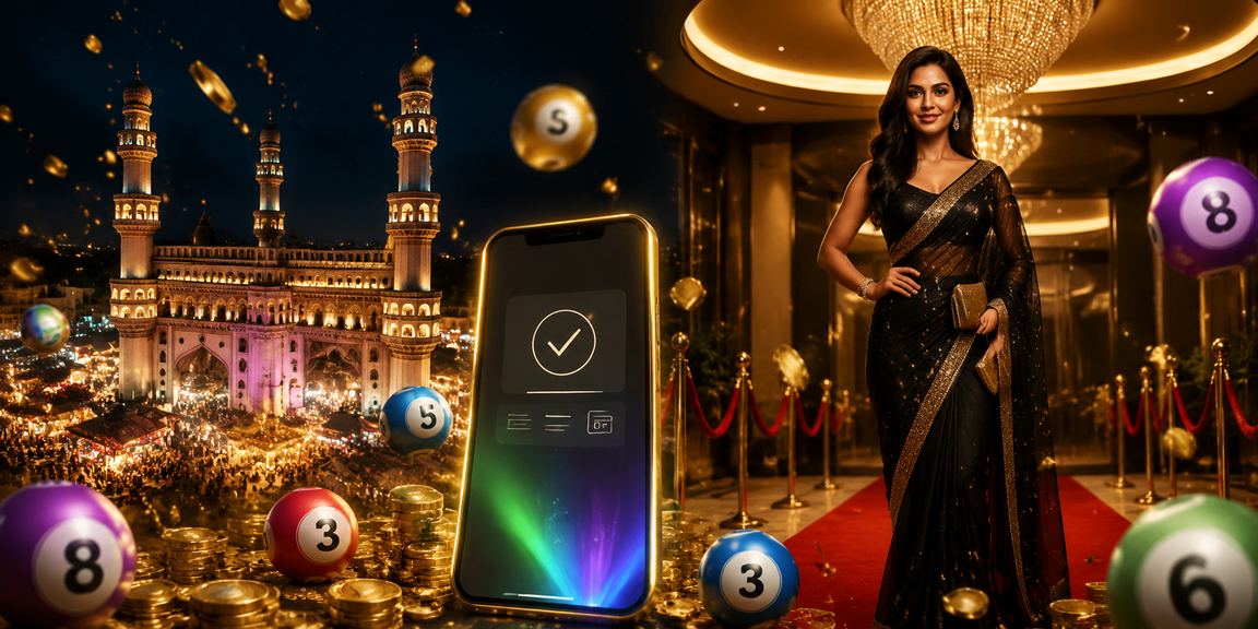 Vibrant night market near Hyderabad Charminar with lottery and betting scene