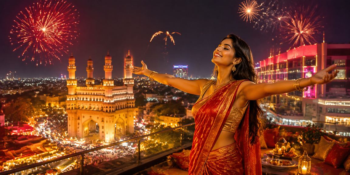 Lottery ticket buyer near Hyderabad Charminar with festive ambience