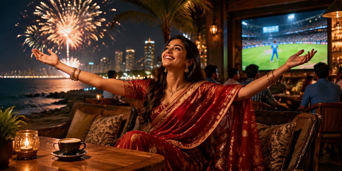 Indian woman placing cricket bet using mobile app