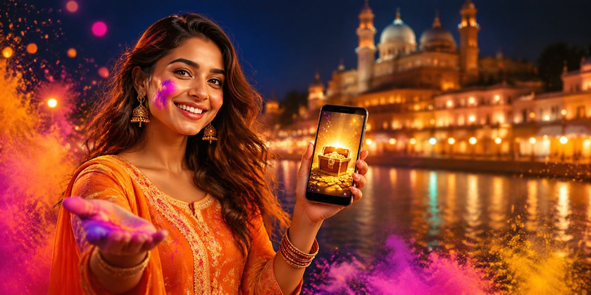 Performing payment transaction during Holi festival in Lucknow old city